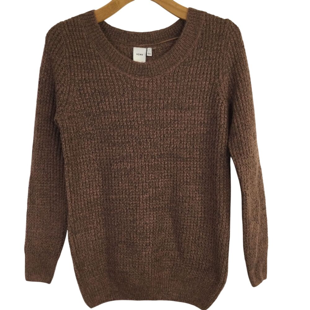 ICHI Women’s Strick Pullover Crewneck Sweater Long Sleeves Brown Size Small